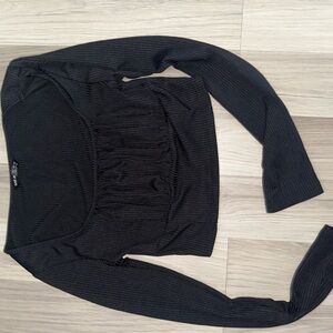 Black Ribbed Long Sleeve Top